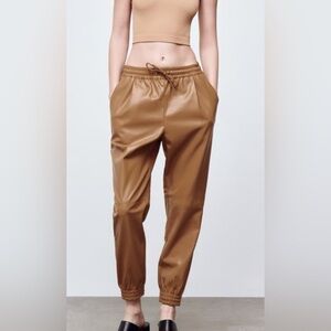 Zara Brown Faux Leather Joggers